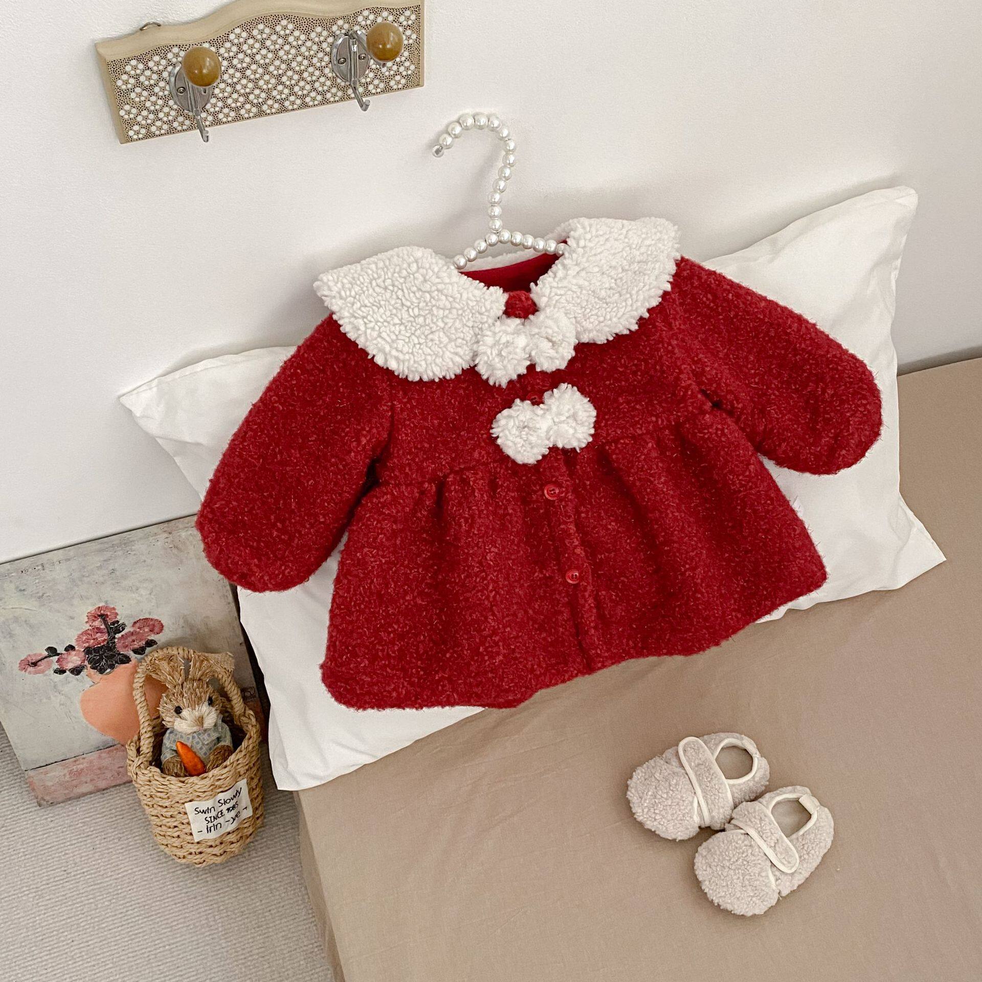 咸蛋家女宝宝冬季加绒外套2025新款女童过年服洋气蝴蝶结加厚圣诞