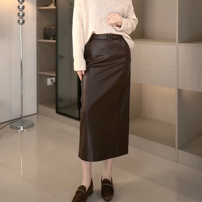 羊皮秋冬女长裙包臀直筒半身裙