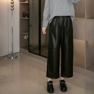 九分裤 松紧高腰显瘦宽松休闲裤 女士秋冬新款 2509真皮羊皮皮裤