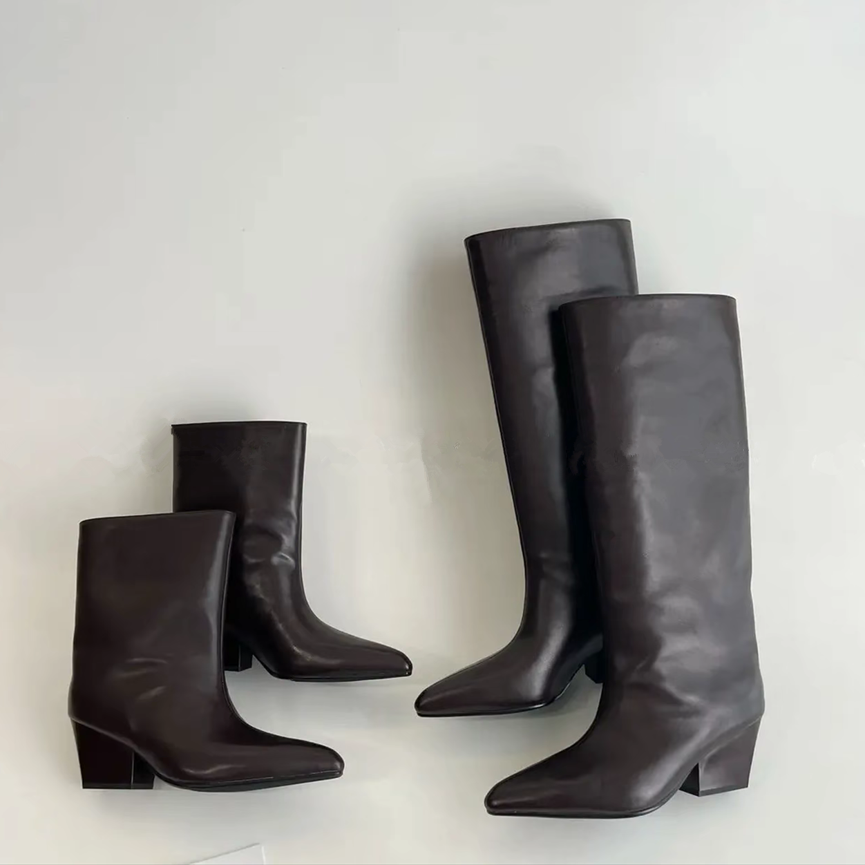 【YOON尹儿】6cm尖头粗跟一脚蹬高筒及膝靴时装靴气质百搭6138,女鞋,时装靴,淘宝优惠券,粉丝福利购,淘宝优惠卷