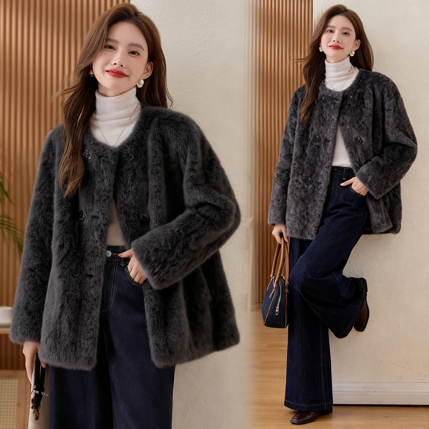 皮毛一体外套女冬季2025新款