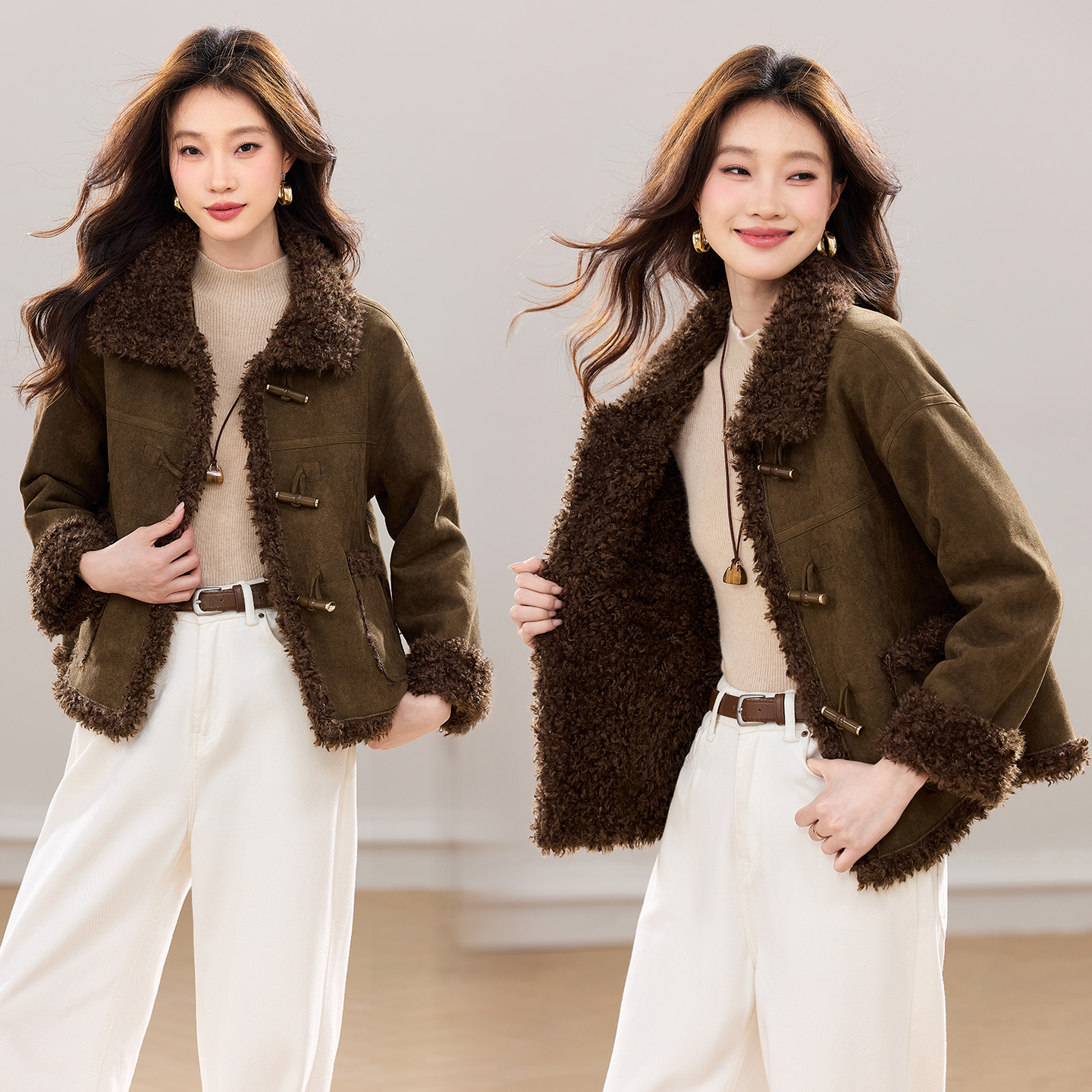 羊羔绒皮毛一体外套女2025新款冬季巨好看的冬装棉袄加绒加厚棉服