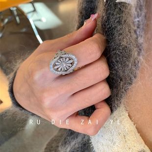 如蝶在野 中古vintage雏菊戒指复古轻奢高级古董风锆石微镶开口戒