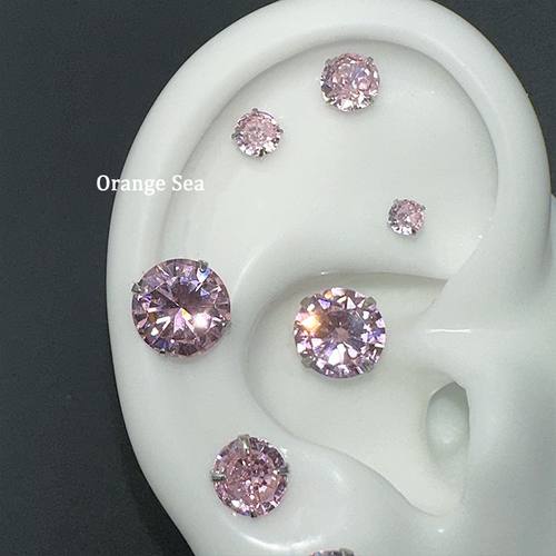 如蝶在野 超闪锆石粉钻耳骨钉养耳洞免摘耳钉百搭s925纯银耳饰