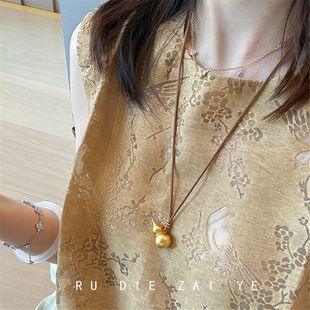 如蝶在野 福禄双全~新中式金色葫芦项链轻奢高级感编织绳毛衣链
