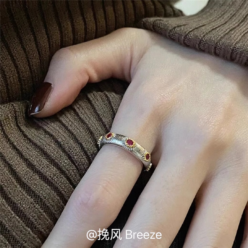 「复古太阳花」简约锆石拉丝戒指小众设计高级感冷淡风开口指环女