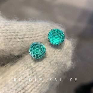 如蝶在野 孔雀绿6mm爆闪烟花切耳蜗钉钛钢耳骨钉耳钉 初音森屿