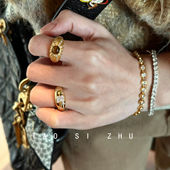 复古拉丝虎眼石方钻宽版 戒指小众设计轻奢食指戒时尚 精致独特尾戒