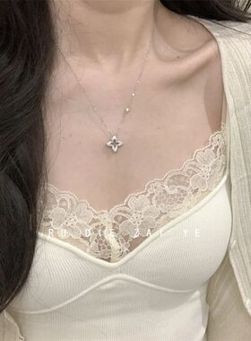 如蝶在野 中古vintage拉丝四叶草项链轻奢气质千金高级感锁骨链