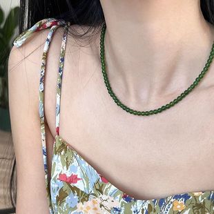宝扣锁骨链 项链元 如蝶在野 显白绿色玉髓串珠碧玉色复古新中式