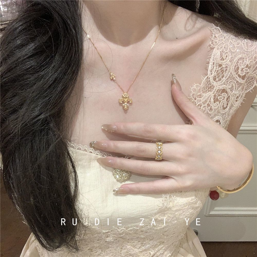 如蝶在野 富贵鸢尾~vintage中古鸢尾花项链小众轻奢高级感锁骨链