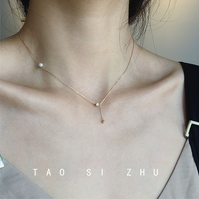 【起泡香槟】折扣中!超精致迷你珍珠百搭925镀银项链女锁骨链