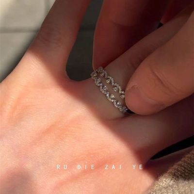 如蝶在野 织光蕾丝~蕾丝镶钻戒指轻奢千金风高级感叠戴对戒开口戒