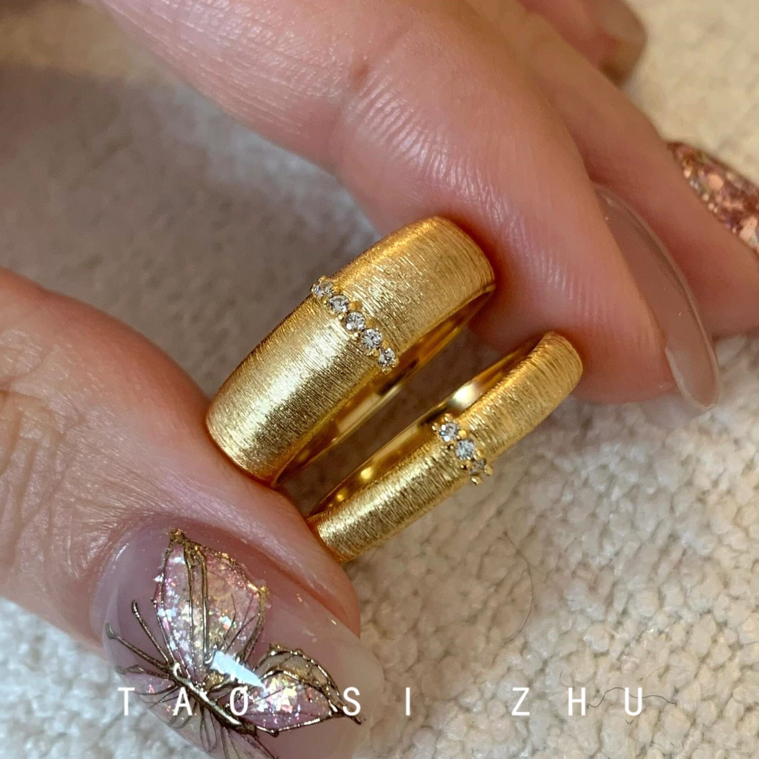 如蝶在野vintage中古指环~金色银色缎面拉丝戒指复古风轻奢开口戒