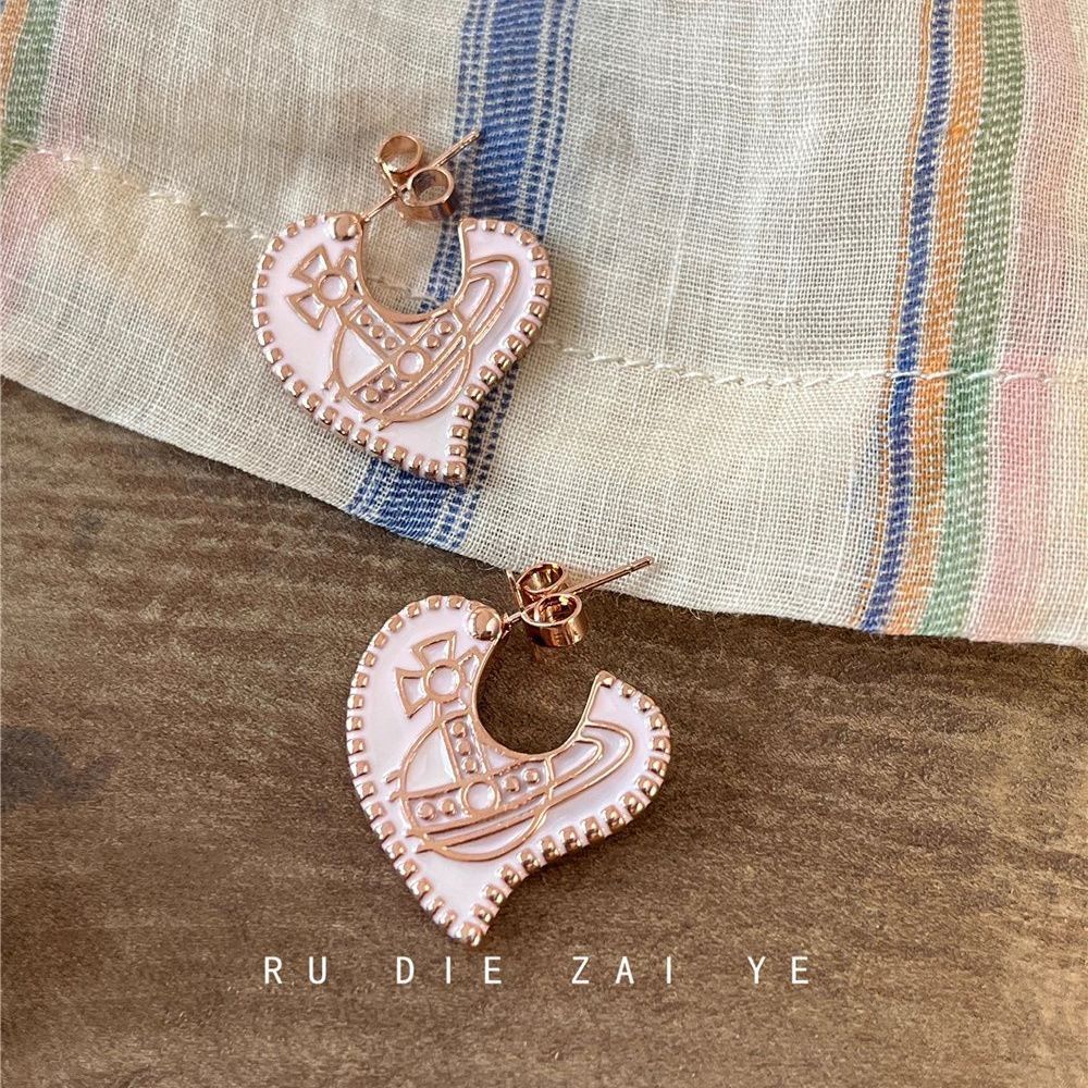 如蝶在野 小众复古Vintage土星爱心耳钉轻奢高级感时尚爱心耳环