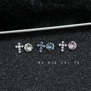 如蝶在野 6mm华子十字架耳骨钉组合爆闪钛钢平底耳蜗钉双耳洞耳钉