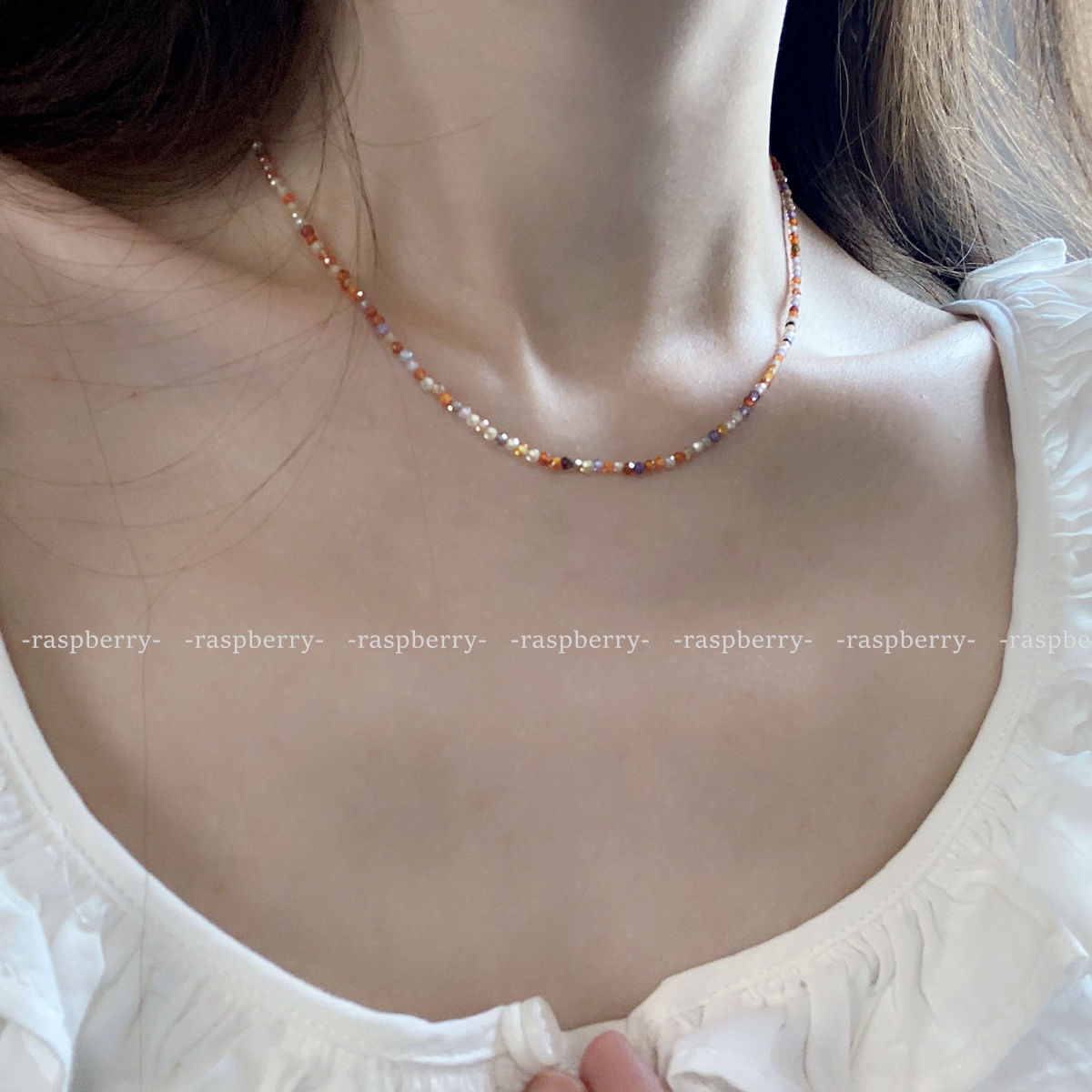 超美a细闪闪小众精致串珠项链 高级撞色叠戴复古锁骨链