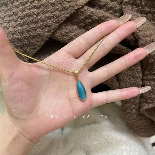 如蝶在野 海洋之心~不掉色钛钢蓝色水滴项链清冷高级感轻奢锁骨链
