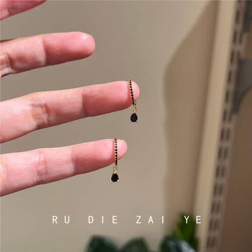 如蝶在野 水滴绮环~极简精致彩色锆石耳扣轻奢高级感水滴流苏耳圈