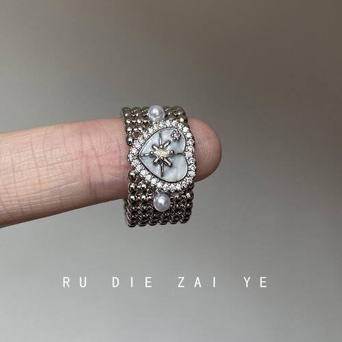 如蝶在野 vintage复古爱心珍珠蝴蝶星芒戒指轻奢高级感小众开口戒