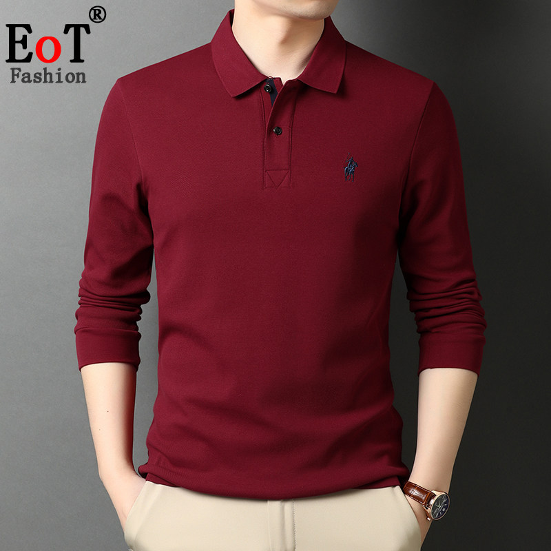 春装中年男士纯棉长袖T恤翻领纯色polo衫爸爸装经典休闲全棉体恤