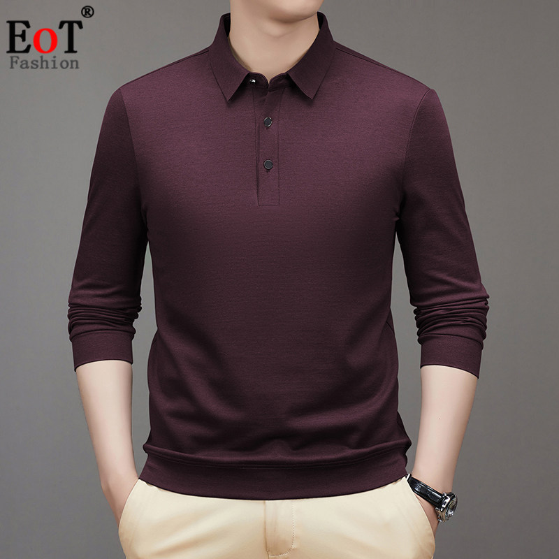 春装新款中年男士翻领长袖T恤简约百搭纯色POLO衫爸爸装宽松体恤