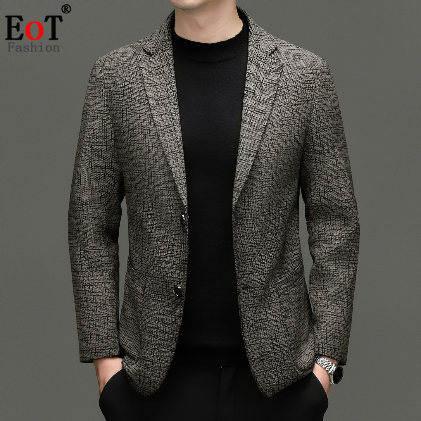 真皮皮衣西装外套男士韩版修身时尚潮流高级感痞帅绵羊皮格纹单西