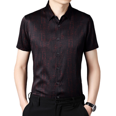 薄款桑蚕丝短袖衬衫男宽松休闲