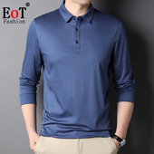 T恤商务休闲纯色春秋polo体恤打底衫 中年男士 翻领100%丝光棉长袖