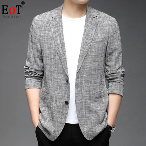 棉麻小西装男士韩版休闲西服男装春秋季国潮亚麻单西麻料便服外套