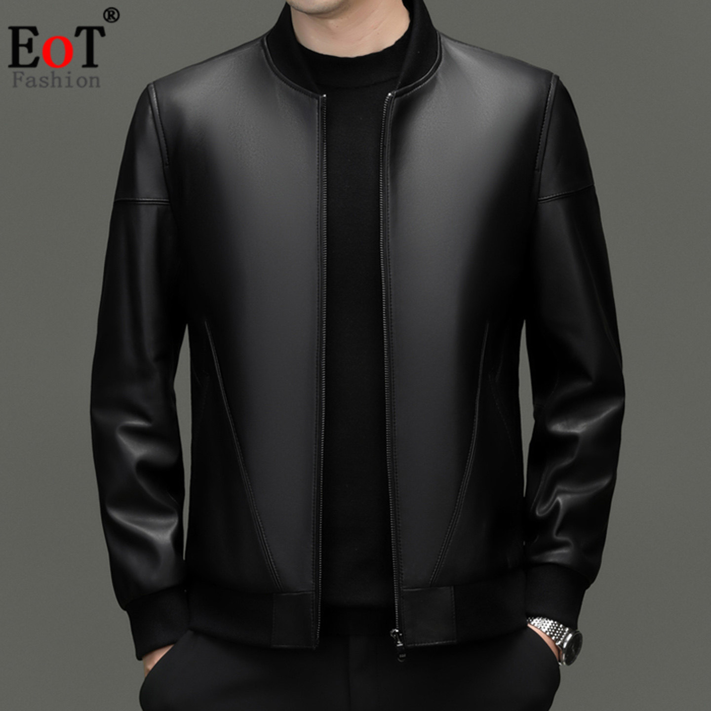 高端海宁真皮皮衣棒球领秋冬新款男士绵羊皮小立领休闲皮夹克外套