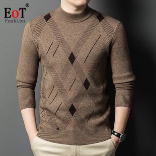 2024冬季中年男士半高圆领加厚保暖羊毛衫宽松休闲爸爸装针织毛衣