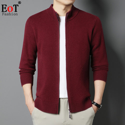 立领开衫拉链100%纯羊毛衫厚款男