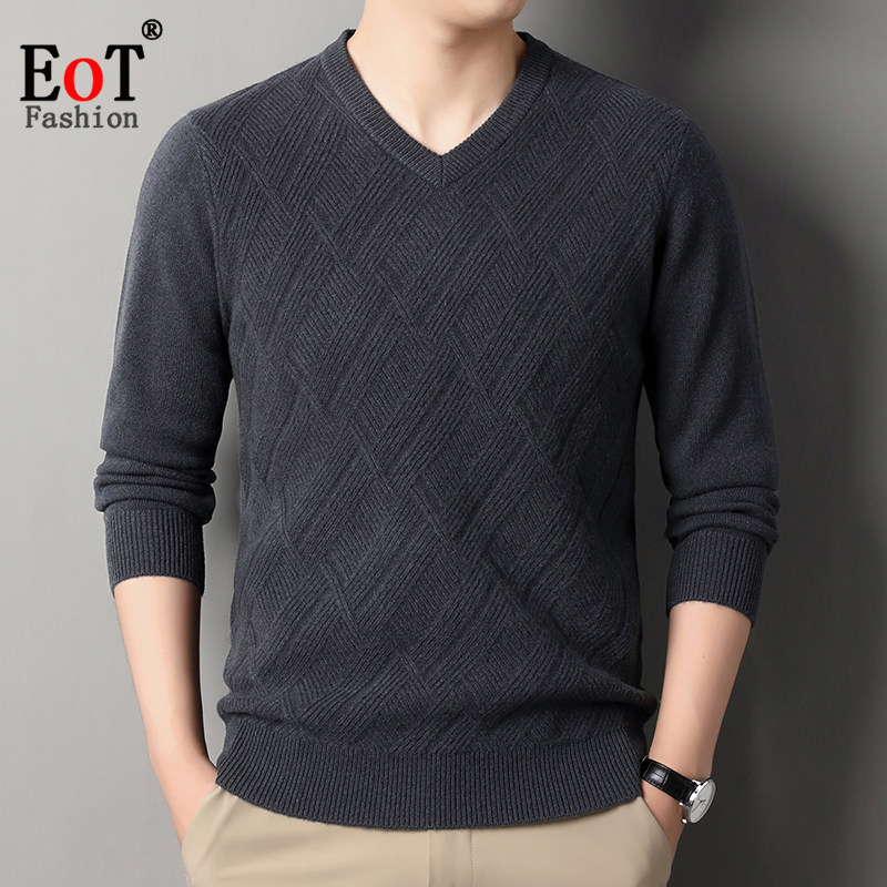 秋冬中年男士V领100%纯羊毛衫加厚保暖爸爸装鸡心领精纺针织毛衣