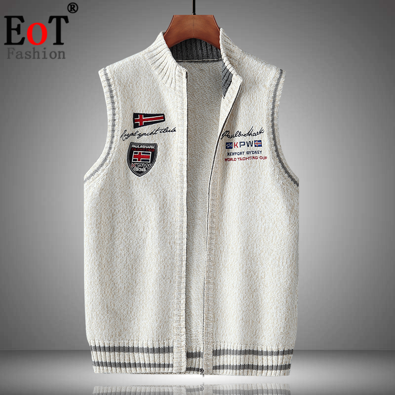 男士无袖针织毛衣坎肩宽松外套马夹背心上衣潮款休闲百搭刺绣马甲