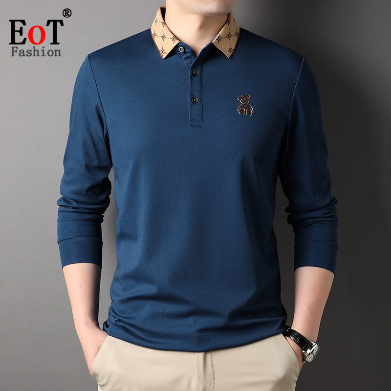 中年男士长袖T恤翻领宽松休闲莫代尔棉polo衫爸爸装百搭商务体恤