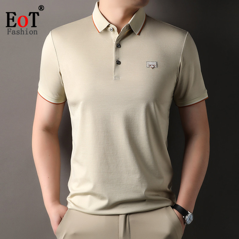 丝光莫代尔棉短袖T恤男翻领百搭休闲亚麻polo衫夏季休闲纯色半袖