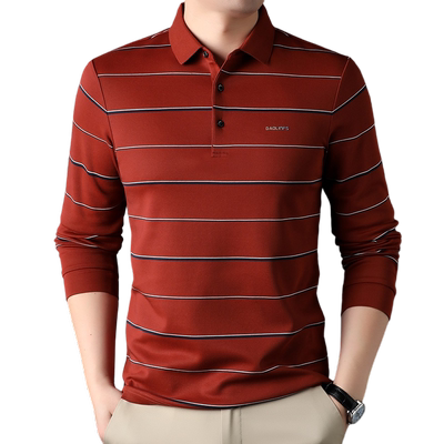 丝光棉休闲长袖T恤男宽松条纹