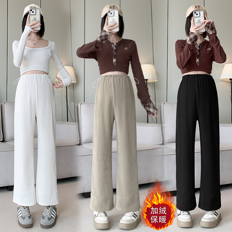 孕妇秋冬新款加绒针织糯米条阔腿裤休闲百搭显瘦直筒九分裤