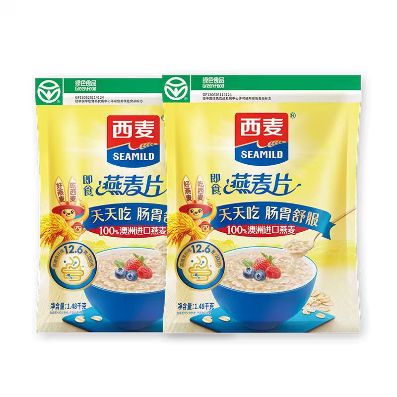西麦纯燕麦片1480g*2袋高蛋白质即食冲饮0添加蔗糖健身营养早餐