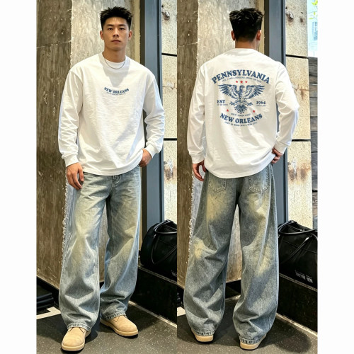美式街头潮牌字母印花长袖T恤男