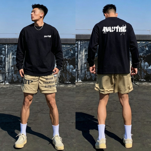 美式痞帅字母印花重磅纯棉长袖男