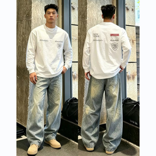 美式潮流重磅纯棉长袖t恤男打底
