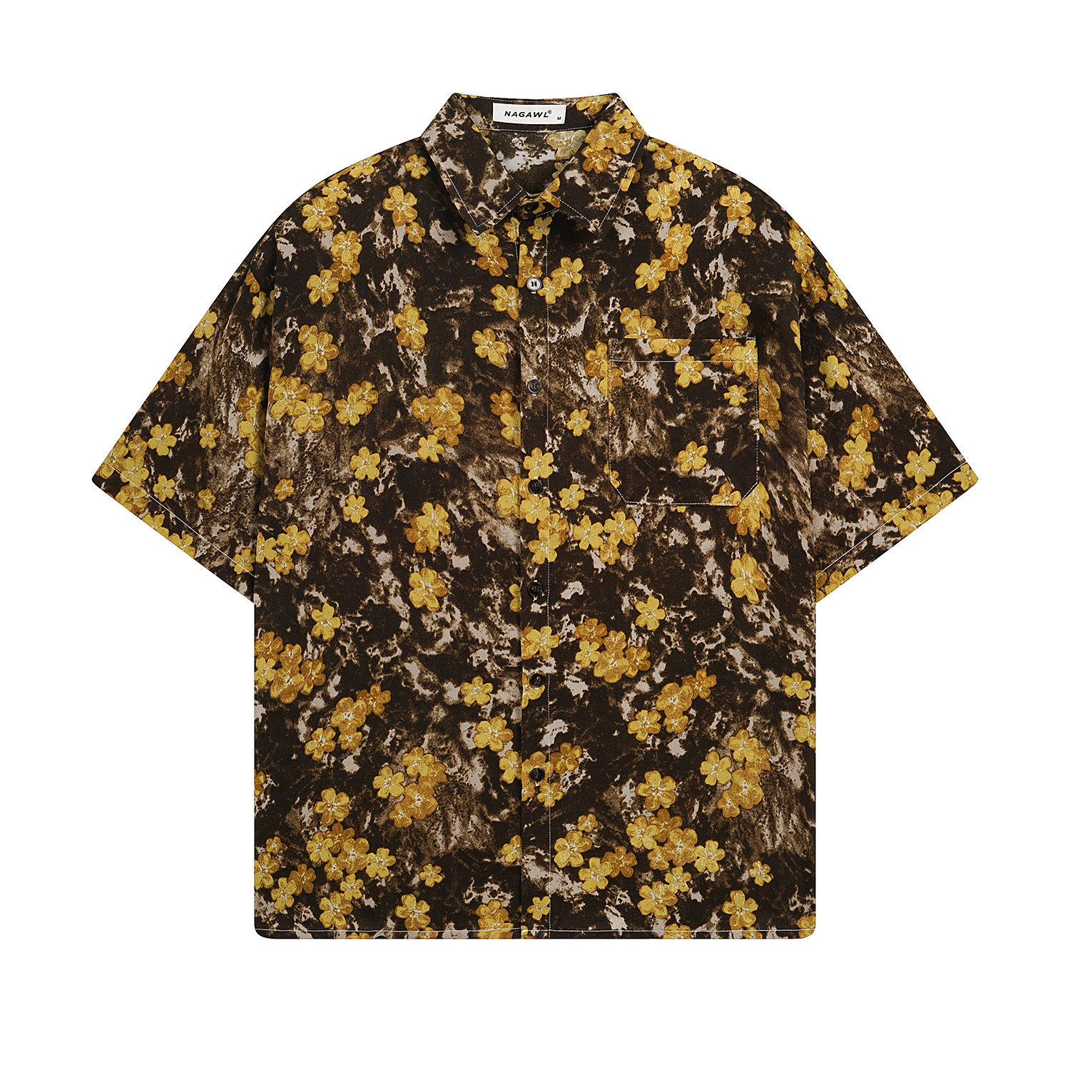 2026夏季度假风高级感短袖港风花衬衫男士痞帅免烫花花宽松衬衣女