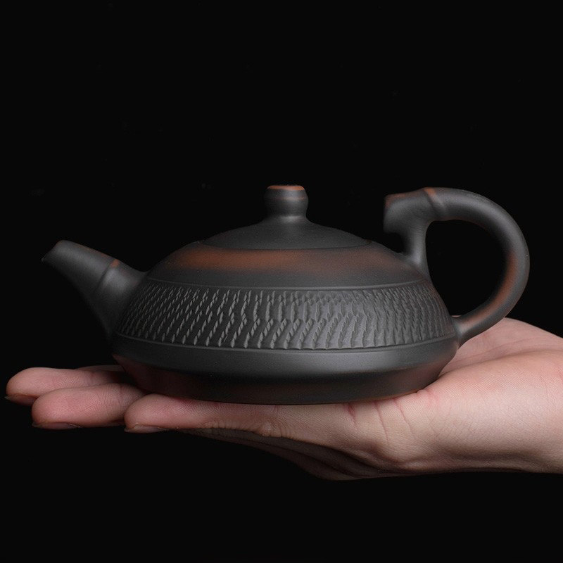 建水紫陶茶壶石瓢功夫茶具茶杯紫砂陶瓷纯手工黑陶原矿素烧复古