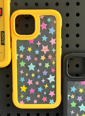 IMD多彩边框童趣缤纷星星适用于iPhone17promax光面透明底黄色边框苹果14pro磨砂多巴胺防摔15pro手机壳女生
