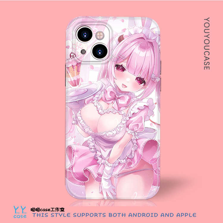 二次元女仆粉发洛丽塔少女适用iPhone18promax苹果17IMD光面磁吸荣耀400红米k60三星s23ultra手机菲林手机壳