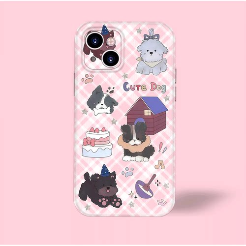 甜系可爱卡通少女心粉格派对小狗适用iPhone17promax菲林全包华为nova16/P40oppofindx8vivoy500安卓手机软壳