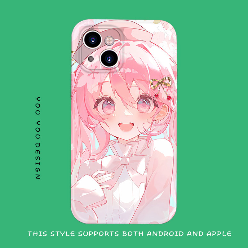 日系动漫粉色二次元老婆初音适用于iPhone14proMax手机壳苹果13防摔xr11硅胶华为mate50小米光面vivoneo5软套