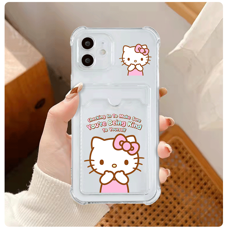 治愈系kitty可爱猫咪粉色少女心适用iphone17promax苹果16/13可放置公交银行华为全包气囊防摔透明卡套手机壳